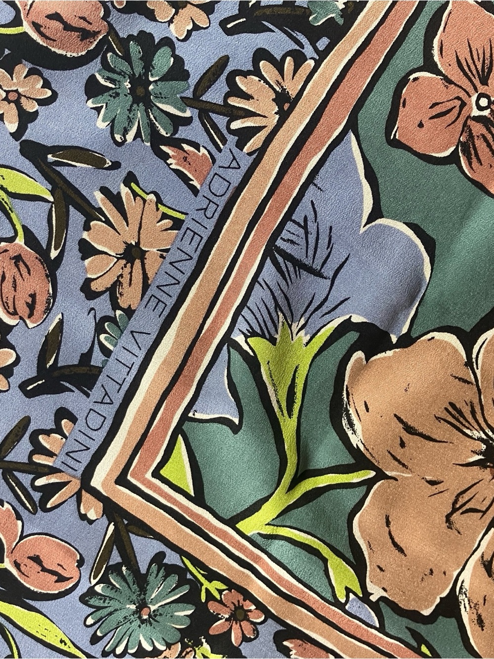 Adrienne Vittadini Floral Silk Scarf in Blue, Green and Peach